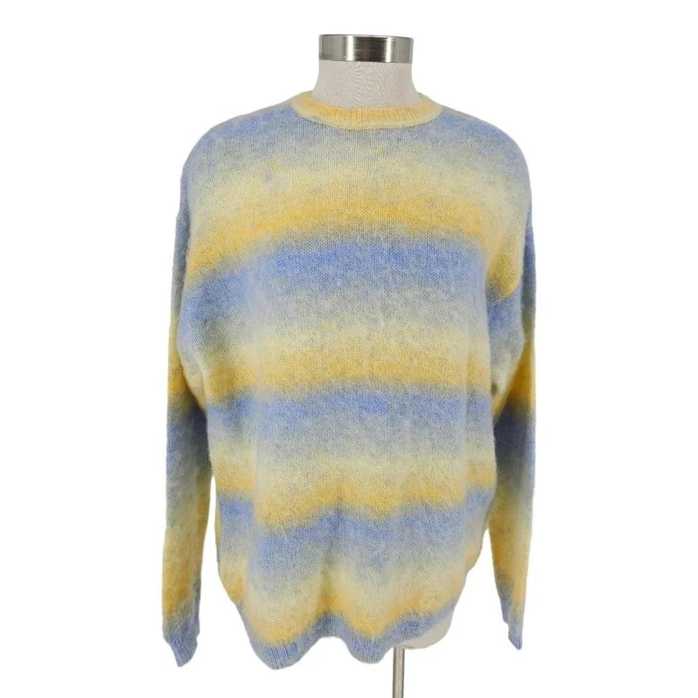 ASOS Fuzzy Sweater Yellow Blue Ombre Striped Long Sleeve Knit Pullover